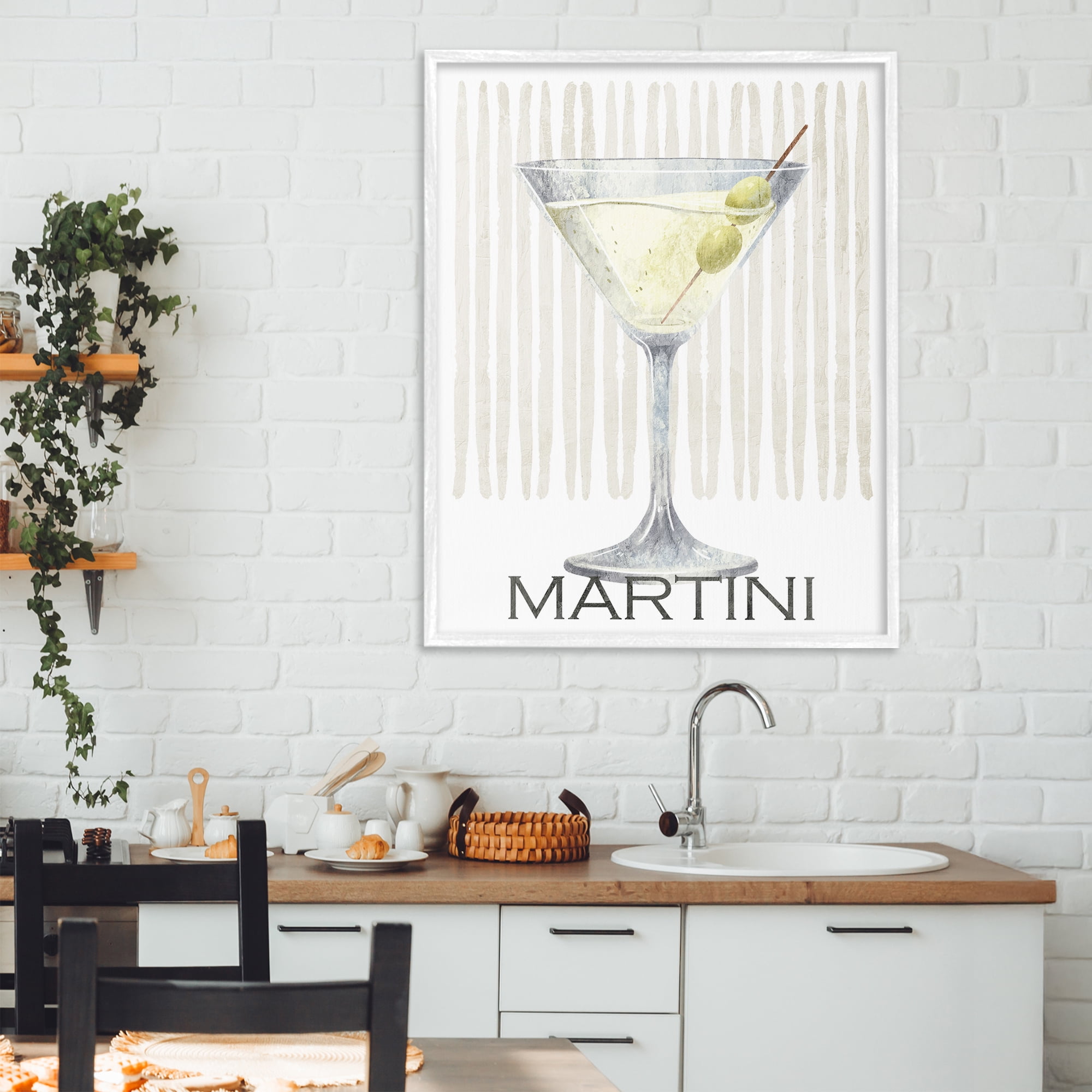 Stupell Industries Subtle Martini Drink White Framed Giclee Art, design by Kim Allen