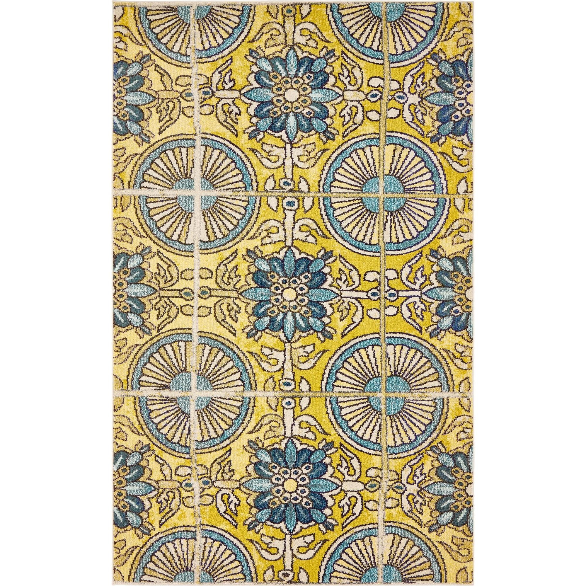 Unique Loom Salma Estrella Rug Gold/Blue 5' 1" x 8' Rectangle Geometric