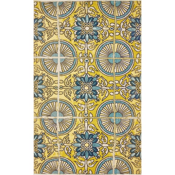 Unique Loom Salma Estrella Rug Gold/Blue 5' 1" x 8' Rectangle Geometric Bohemian Perfect For Living Room Bed Room Dining Room Office
