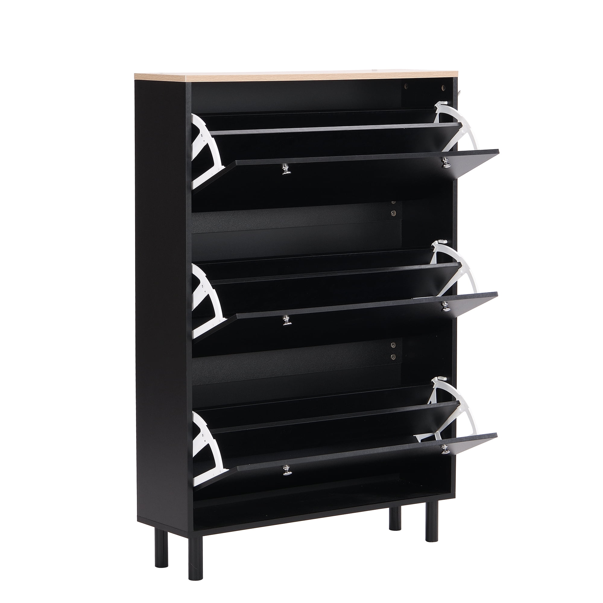 Narrow Shoe Cabinet with 3 Flip Drawers Adjustable Entryway Organizer with 3 Hooks, Free Standing Shoe Rack for Hallway