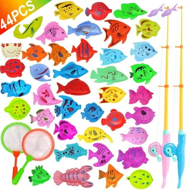 YIJIAL 44 PCS Magnetic Fishing Toys Game Set for Kids - Water Table Bathtub Toy with Pole Rod Net Plastic Floating Fish for 3 4 5 6 Year Old