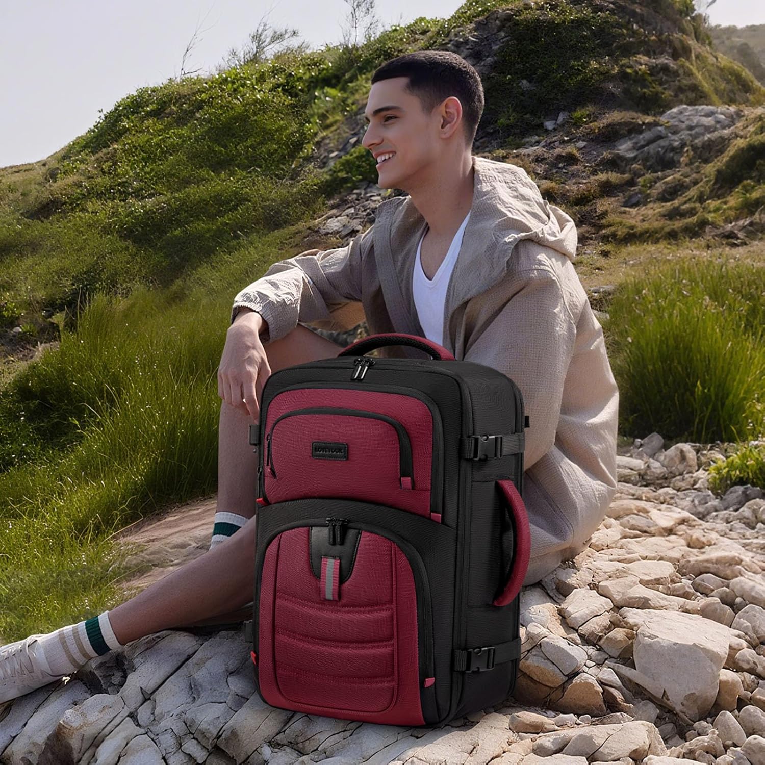 LOVEVOOK 40L Travel Backpack for Men, Airline Approved Carry On Luggage with 3 Packing Cubes, TSA Overnight Bags, Waterproof Personal Item Bag, Weekender Essentials Backpacks fits 17.3" Laptop