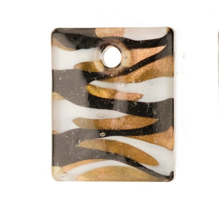 Italian Murano Glass Flower - Wave Zigzag Design Gold Base Fancy Rectangle Lampwork Glass Pendant 35x44mm Handmade Murano Inner Flower And Lampwork Glass Pendant (3pcs Bundle), SAVE $2