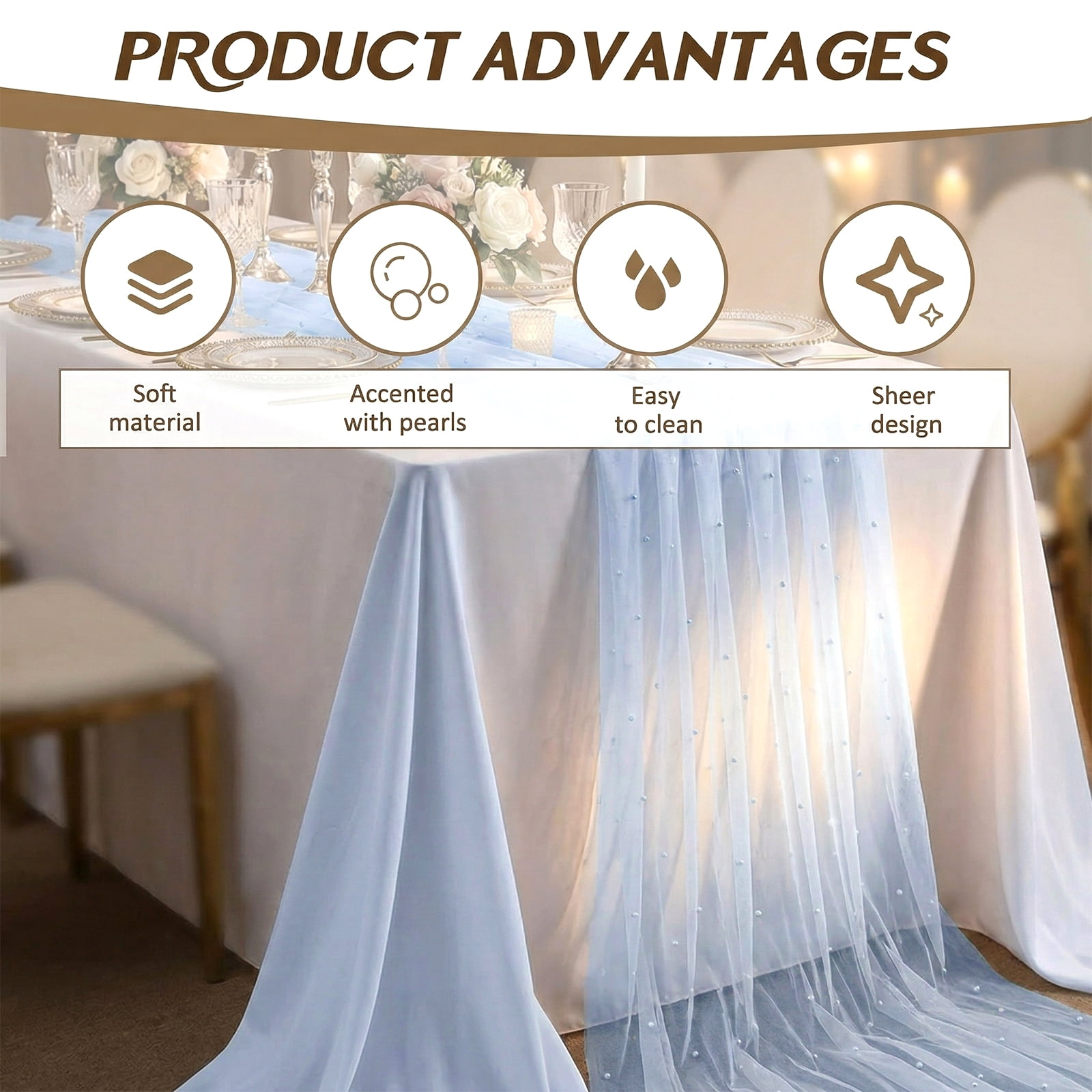 3PCS Pearl Gauze Table Runner 10FT Sheer Tablecloth Elegant Dining Table Decor for Home Party Holiday Wedding,33 x 124 Inches