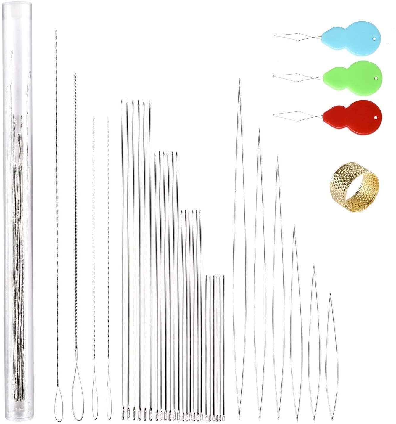 BUZIFU 38 Pcs Beading Needles with Needle Bottle Seed Beads Needles Stainless Steel Thread Needles