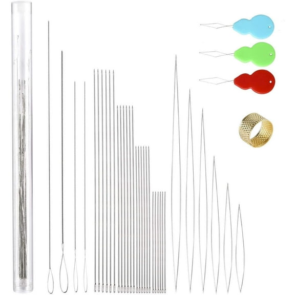 BUZIFU 38 Pcs Beading Needles with Needle Bottle Seed Beads Needles Stainless Steel Thread Needles