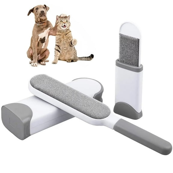 Pet Hair Remover Brush with Self Cleaning Base, 2 Pack Double-Sided Dog Cat Hair Remover- Lint Remover Brush for Clothing, Couch, Furniture, Bedding - Gray