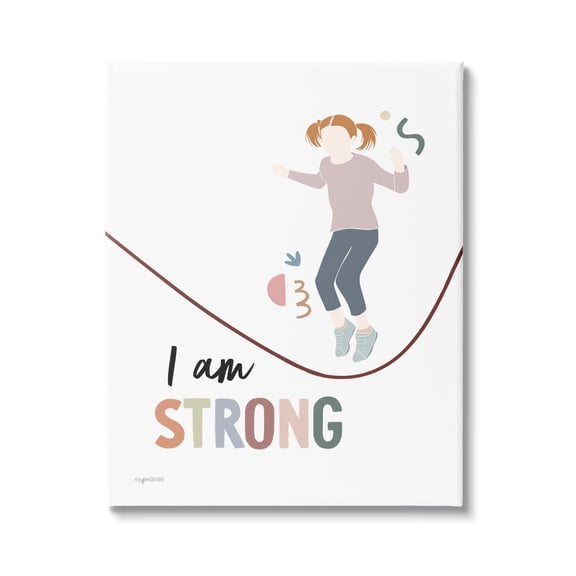 Stupell Industries I Am Strong Uplifting Girl Jumping Rope Phrase Graphic Art Gallery Wrapped Canvas Print Wall Art, Design by Kyra Brown