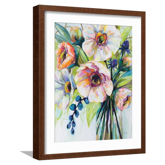 Art.com Pretty Poppies Art Print by Jeanette Vertentes, Brown Frame Wall Art, 17" x 21"