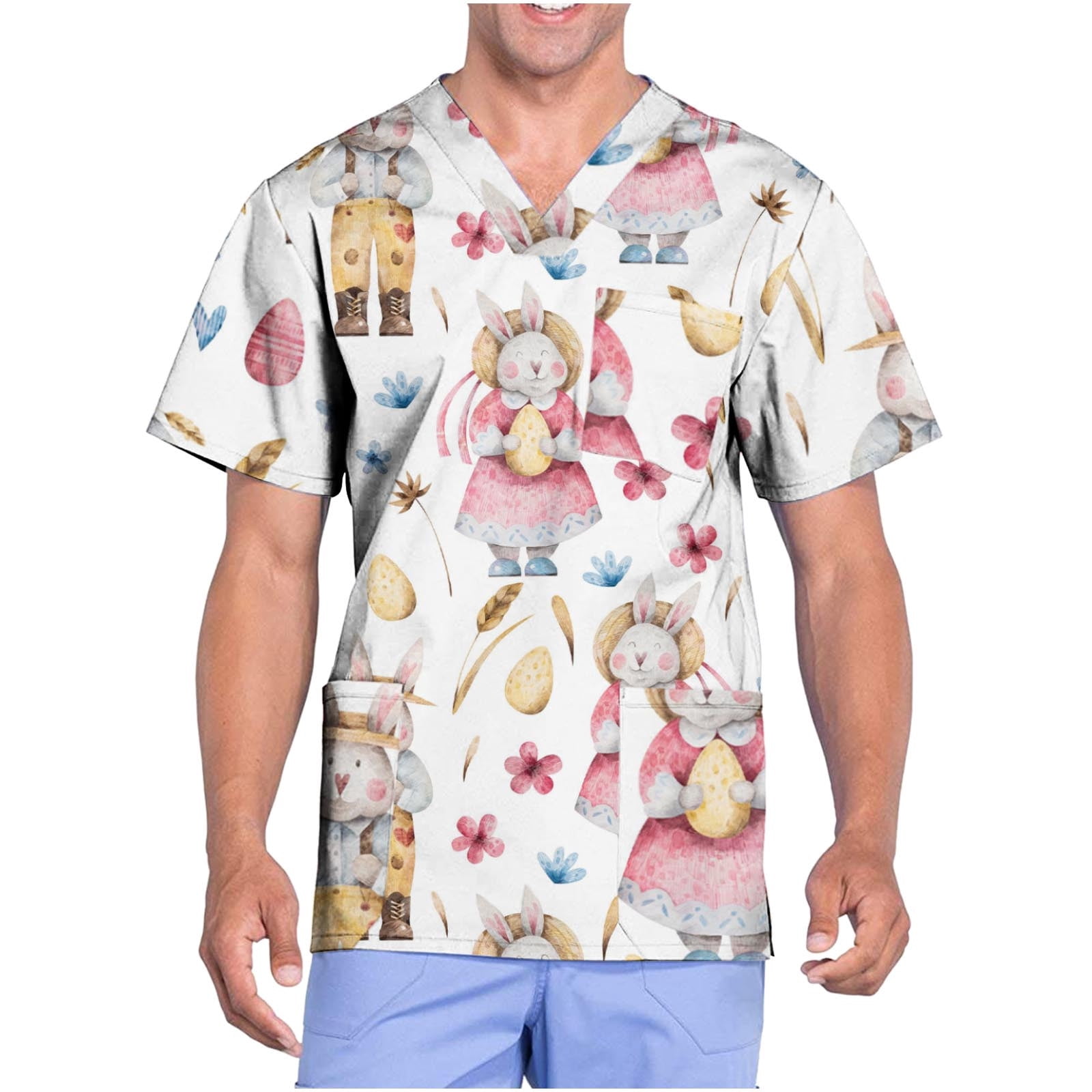 men's printed scrub tops