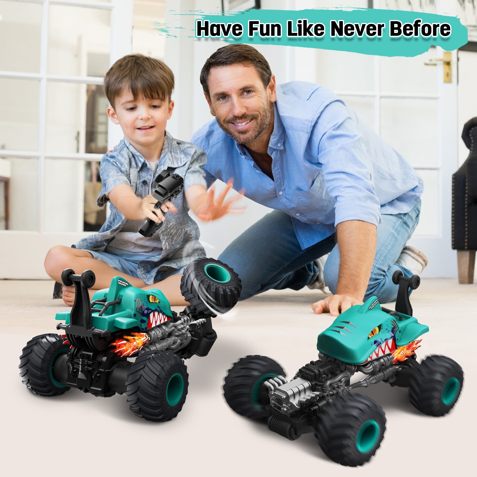 Wisairt Remote Control Monster Truck,1:14 4WD Remote Control Toys 360 Degrees Rotation Shark RC Car for Kids Boys Girls Age 5-12 Birthday Gifts(Blue)