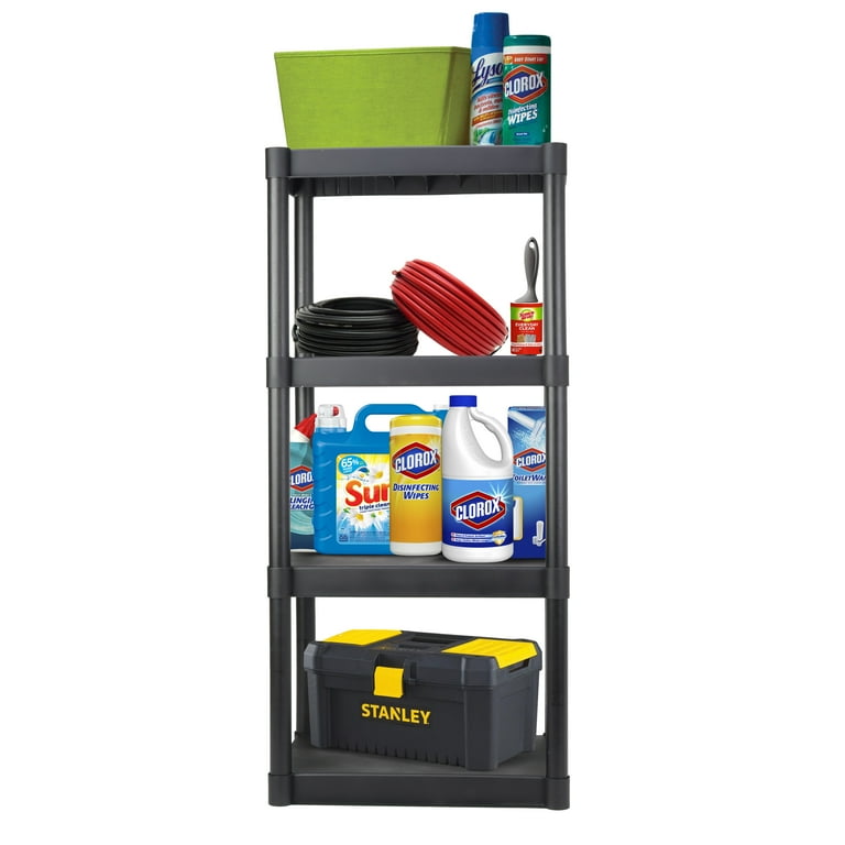 Hyper Tough Large 4-Tier Plastic Storage Unit, W36 x D18 x H56  Interlocking Multipurpose Home Storage Racks Organizer, Black