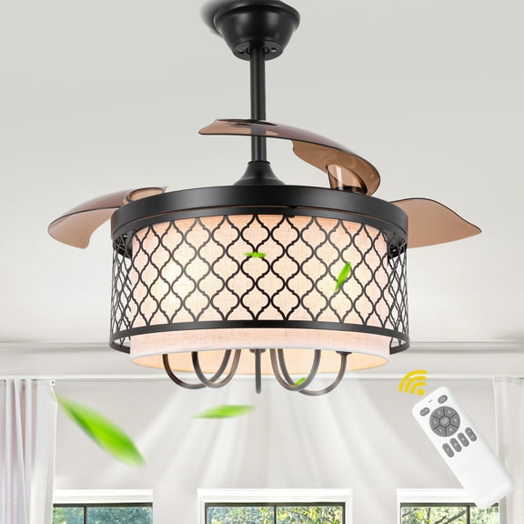 Chords Attic 42 inch Black Invisible Ceiling Fan with Light and Remote Control, Reversible DC Motor, 6 Speed Settings, Timer for Living Room, Bedroom