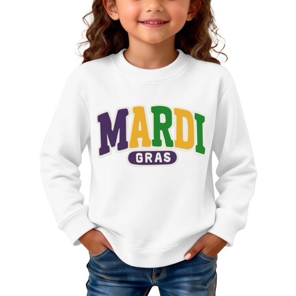 Mercatoo Toddler Baby Girl Boy M𝐚rdi Gr𝐚s Outfit Letter Sweatshirt Long Sleeve Shirt Tops Spring Fall Clothes C𝐚rnival Loose Top