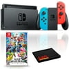 Nintendo Switch with Neon Blue and Red Joy-Con Bundle with Super Smash Bros. Ultimate