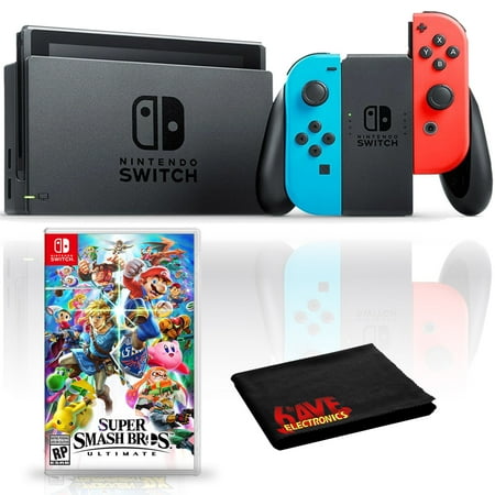 Nintendo Switch with Neon Blue and Red Joy-Con Bundle with Super Smash Bros. Ultimate