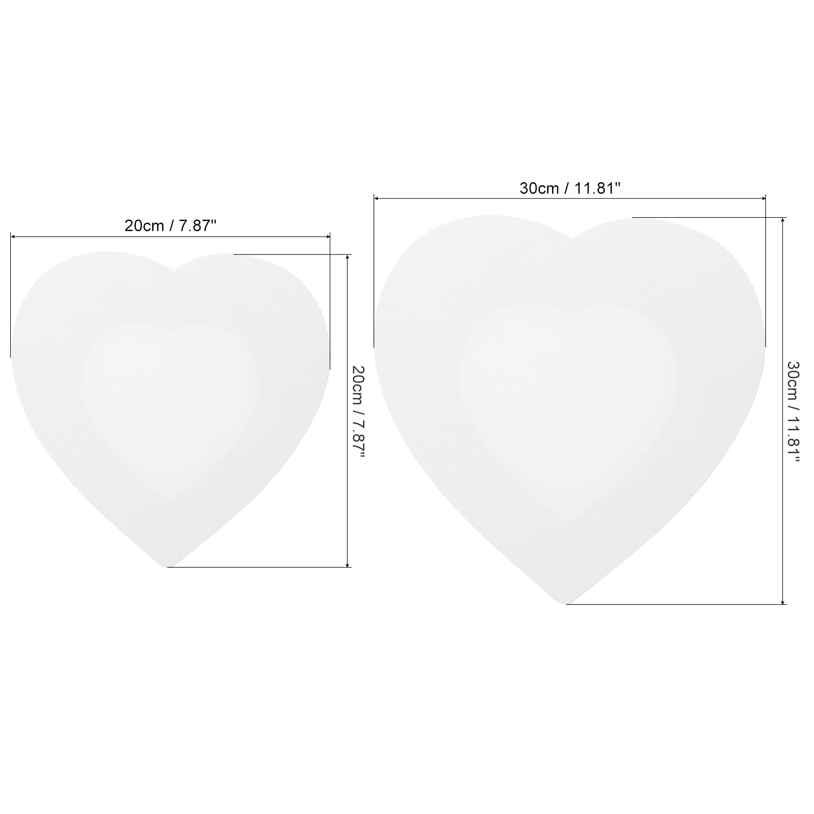 Uxcell Paint Canvases for Painting, 2 Pack 8x8/12x12 Inch Heart-Shaped Wood Frame Stretched Blank Art Board Panels White