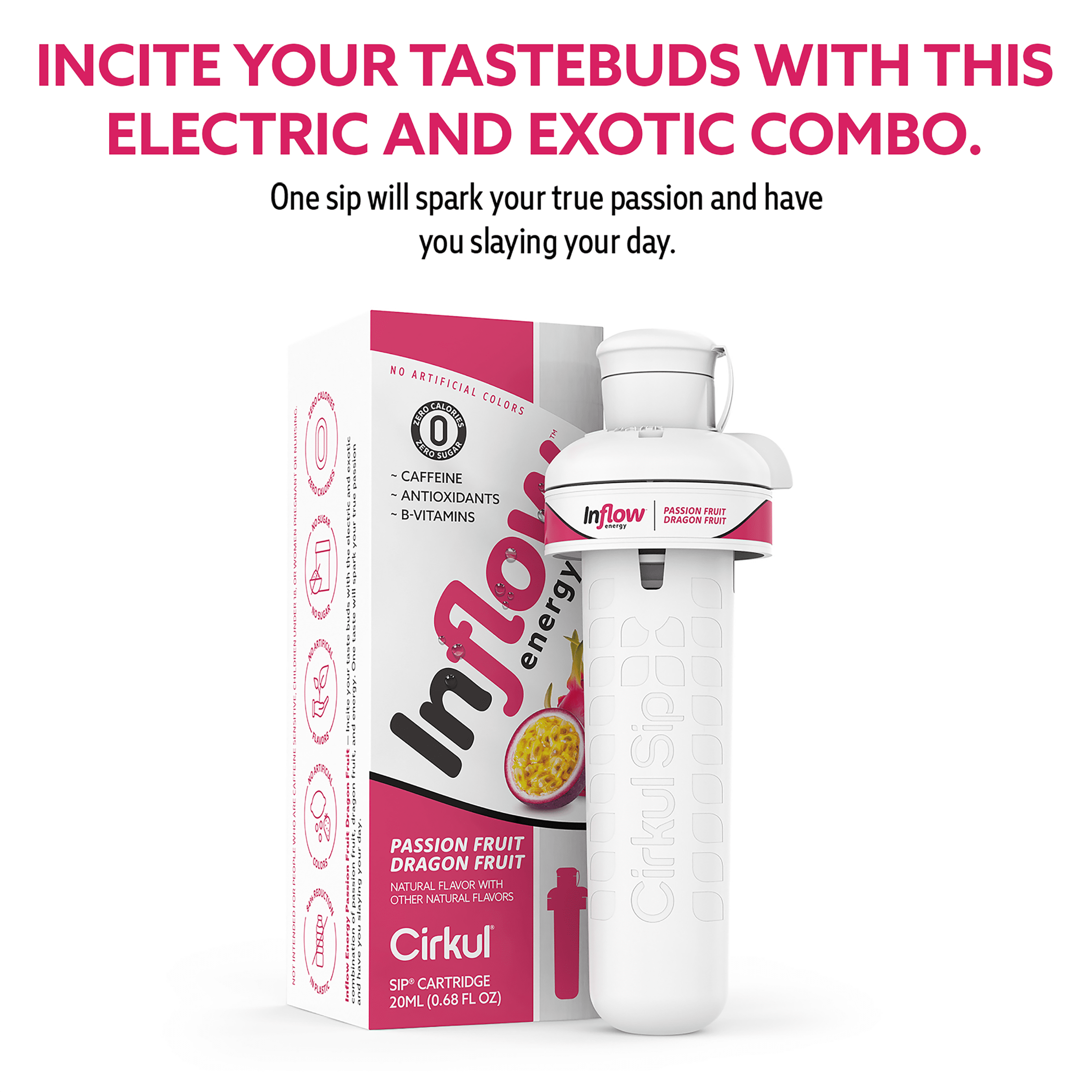 (2 pack) Cirkul Inflow Energy Passion Fruit Dragon Fruit Flavor Cartridge, Drink Mix, 1-Pack