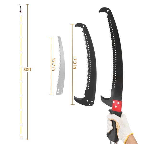24ft Manual Pole Saw, Lightweight Tree Trimmers Long Handle Pruner Set, Sharp Steel Blade and Scissors Pole Saw for Trimming Palm, Pear Tree, Fir Tree, Other High Trees and Shrubs