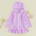 thumbnail image 4 of LNMQLPDBS Girls Swim Cover Up Toddler Girl Long Sleeve Swimsuit Beach Dress Baby Beach Towel Ruffle Toddler Swim Cover Up Terry Bathrobe Hooded Zip-Up Beach Bathing Suit Wraps * 2pcs, 4 of 5