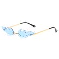 thumbnail image 1 of Gafas de sol Damas Hombre Retro Wave Gafas sin montura Vintage Fire Shape Gold Metal Rimless Glasses (Azul) oso de fresa Hogar, 1 of 5