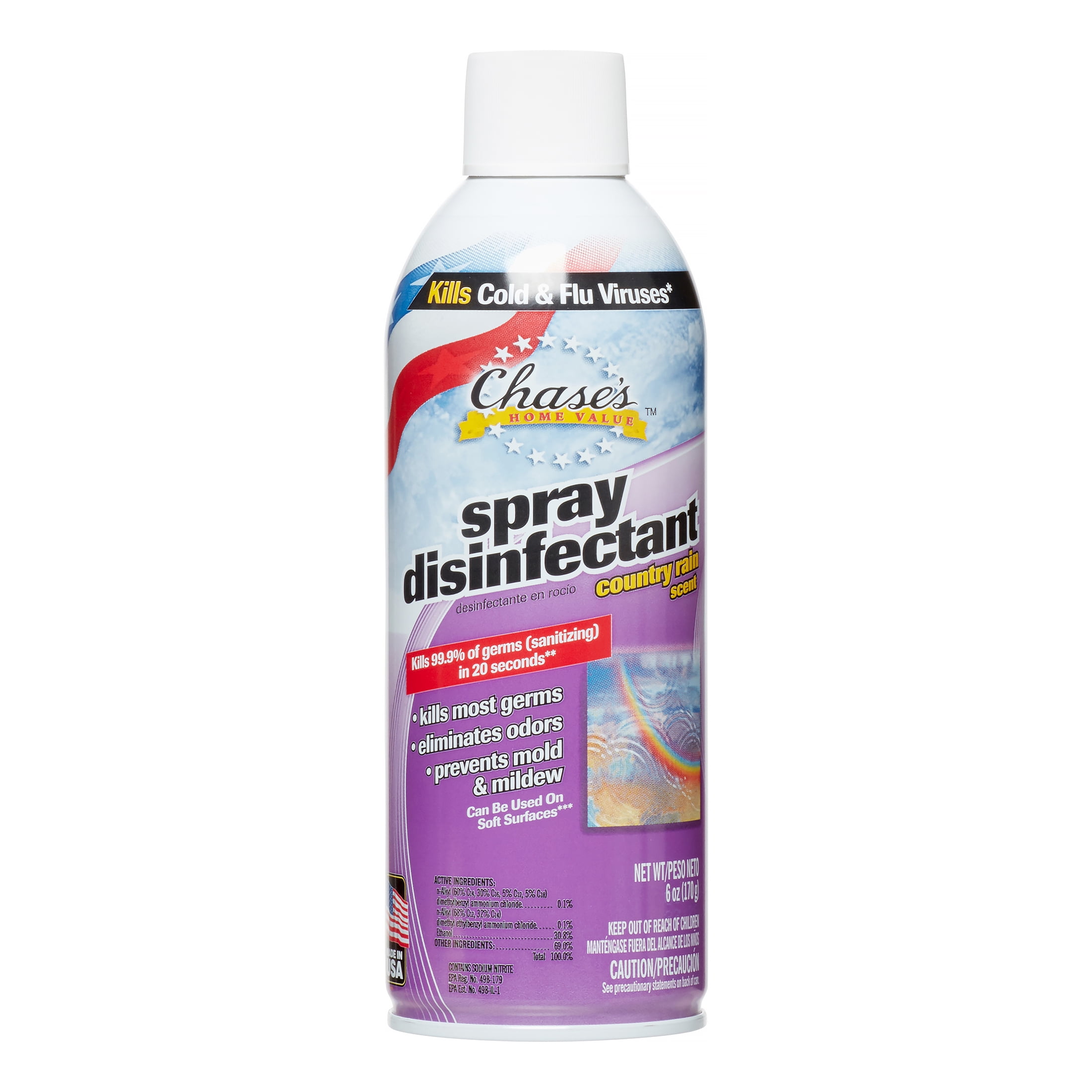 Chases Home Value Disinfectant Spray, Country Rain, 6 Oz