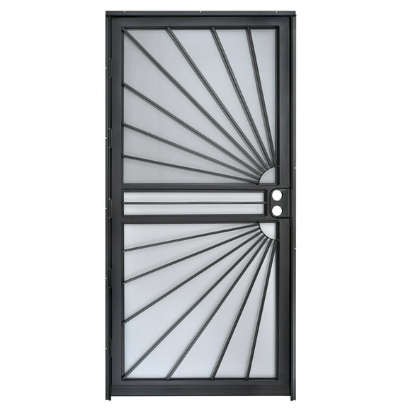Grisham Deluxe Steel Security Door,36'' x 80'' Metal Tempered Glass Door Screen Replacement Enter Doors,Storm Door (469 Black)