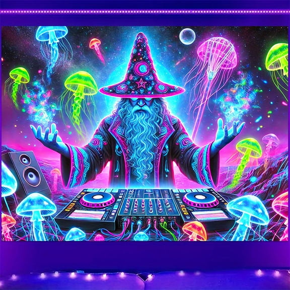 1 piece, black light ultraviolet reaction tapestry, fantasy magician and wizard pattern design, wall art hanging flag, a tapestry that gels in the dark background, suitable for bedroom/living room/ga