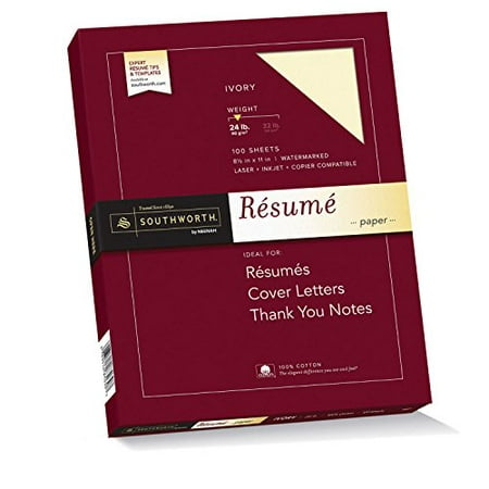 Southworth Exceptional Resume Paper, 100% Cotton, 24 lb, Ivory, 100 Count