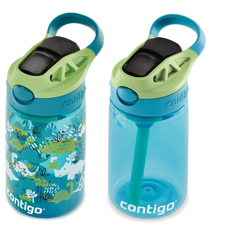 Contigo Aubrey Kids Cleanable Water Bottle with Silicone Straw and  Spill-Proof Lid, Dishwasher Safe, 14oz 2-Pack, Eggplant & Dinos