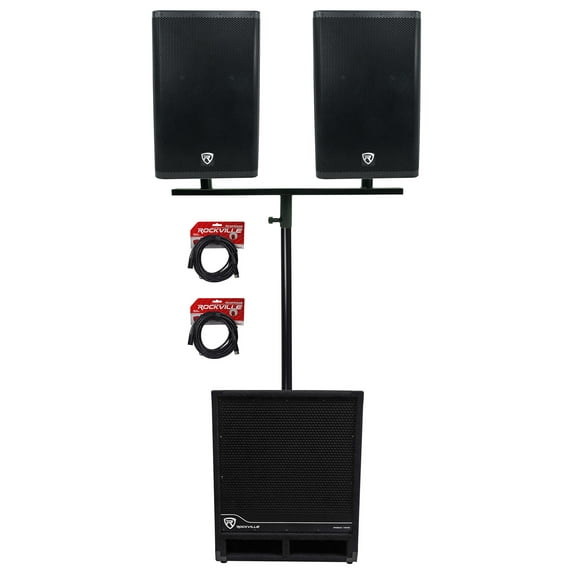 Rockville DJ Package w/ (2) 15" DX15 Speakers+Dual Mount+15" Powered Subwoofer