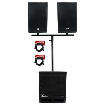 Rockville DJ Package w/ (2) 15" DX15 Speakers+Dual Mount+15" Powered Subwoofer