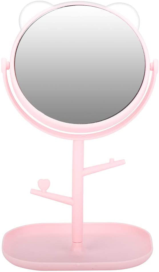 Tabletop Desk Face Mirror Rotatable Vanity Mirror Cute Desktop Vanity Mirror with Tray 1# Makeup Mirror 