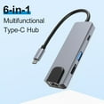 thumbnail image 2 of 6-en-1 Tipo-C Hub Multifuncional Tipo-C Convertidor Carcasa de aleación de aluminio con 100M RJ45 HD Irfora Gris, 2 of 7