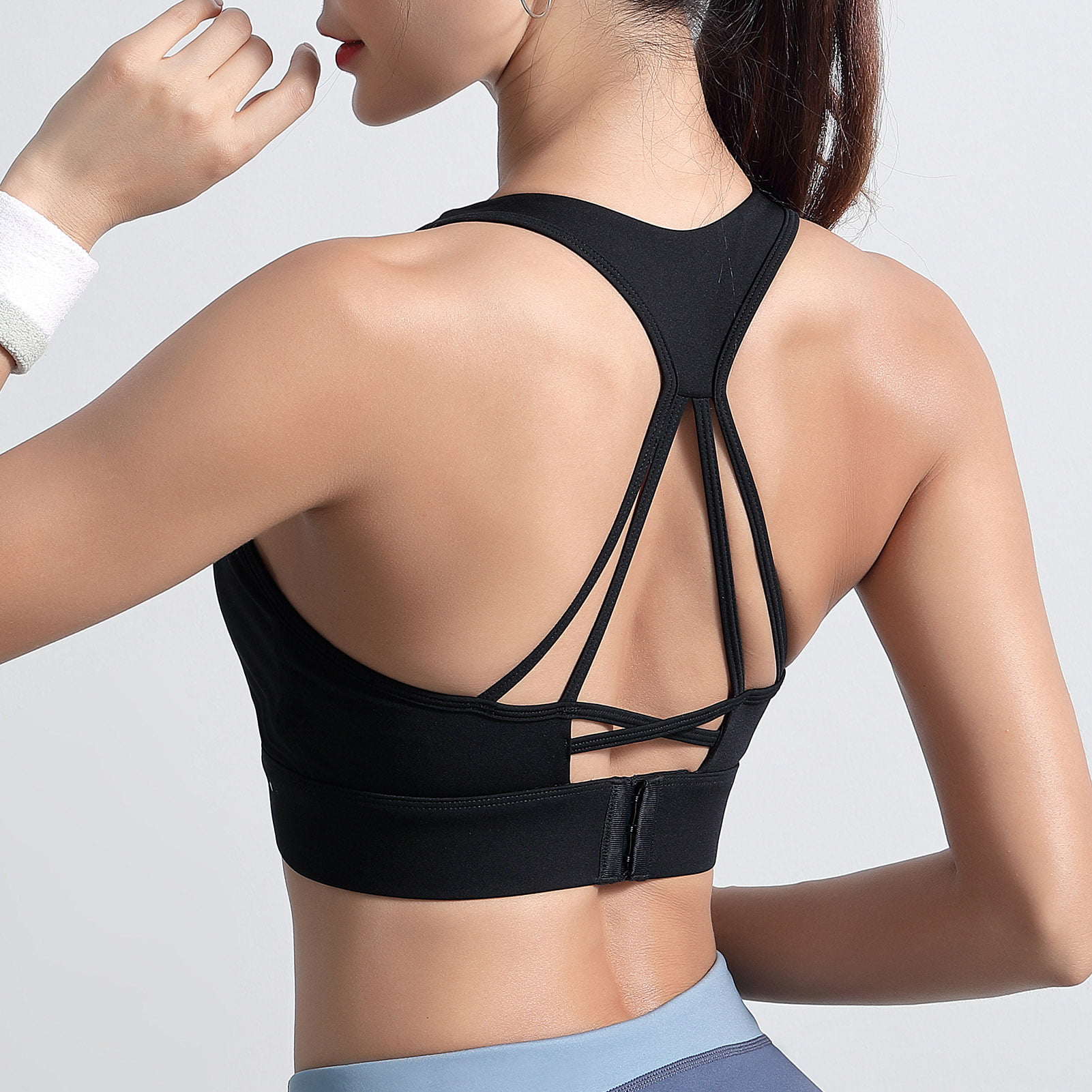 Transer Adjustable Shoulder Strap Breathable Dry Fit Push Up Strappy Workout Yoga Bra Womens Sports Bra