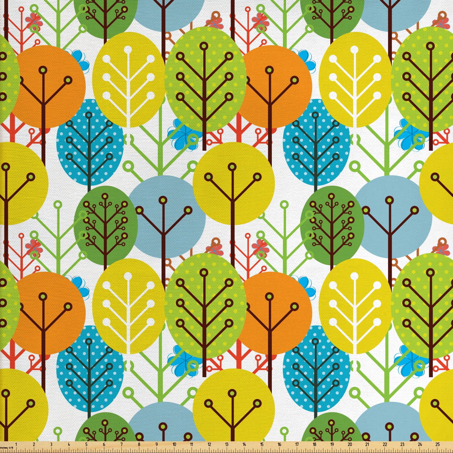 Cartoon Fabric by the Yard Upholstery, Colorful Summer Trees Playroom