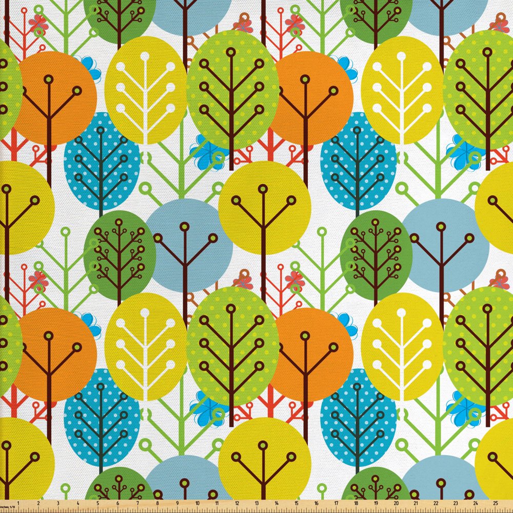 Baby Fabric by The Yard, Colorful Summer Trees Kids Playroom Girls Boys