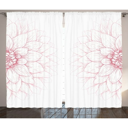 Dahlia Flower Decor Curtains 2 Panels Set Simplistic Drawing Of