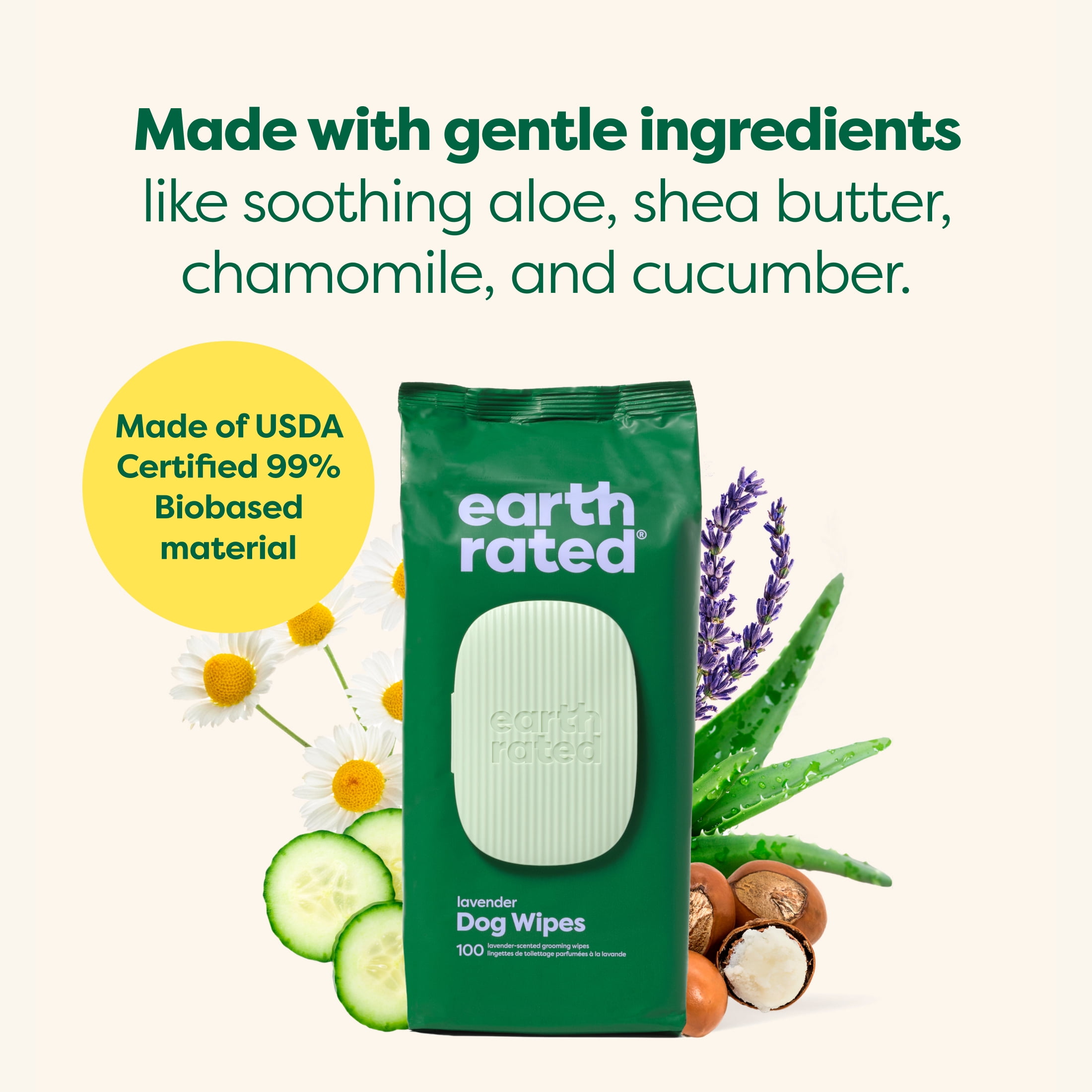(2 pack) Earth Rated Dog Grooming Wipes, Lavender, 100 Count