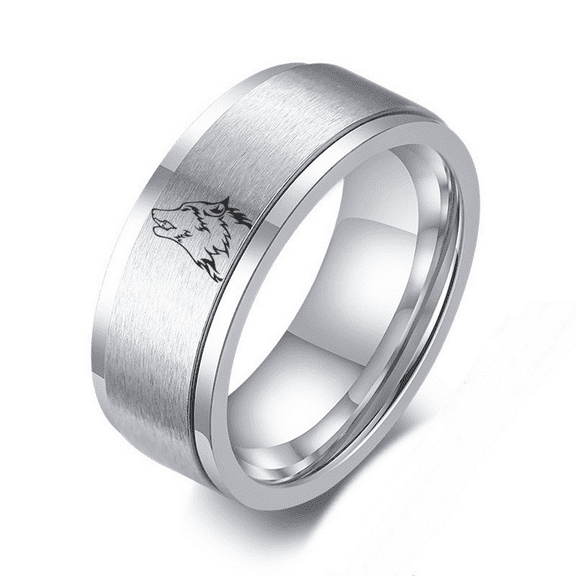 Viking Wolf Spinner Ring for Men Women, Stainless Steel Wolf Head Wolves Spirit Anxiety Band Ring, Fenrir Wolf Finger Rings, Wolf Fans Jewelry Gifts, Silver, Size 12