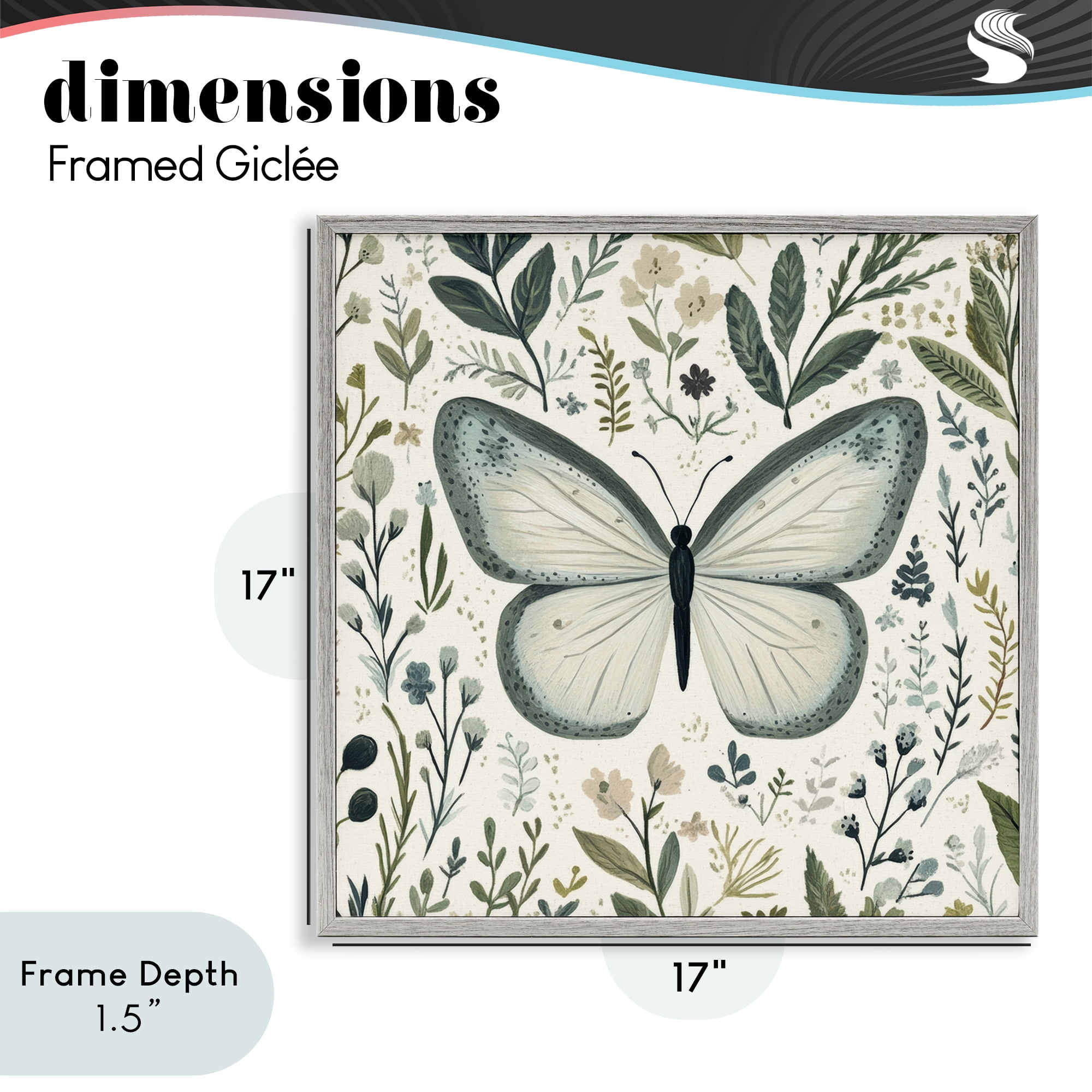 Stupell Industries Dusty Blue Butterfly Botanicals Gray Framed Giclee Art, design by Petal Prints Design