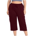 thumbnail image 4 of Womens Elastic High Waisted Capris Pants Plus Size Gym Running Workout Athletic Capri Pants with Pockets, 4 of 9