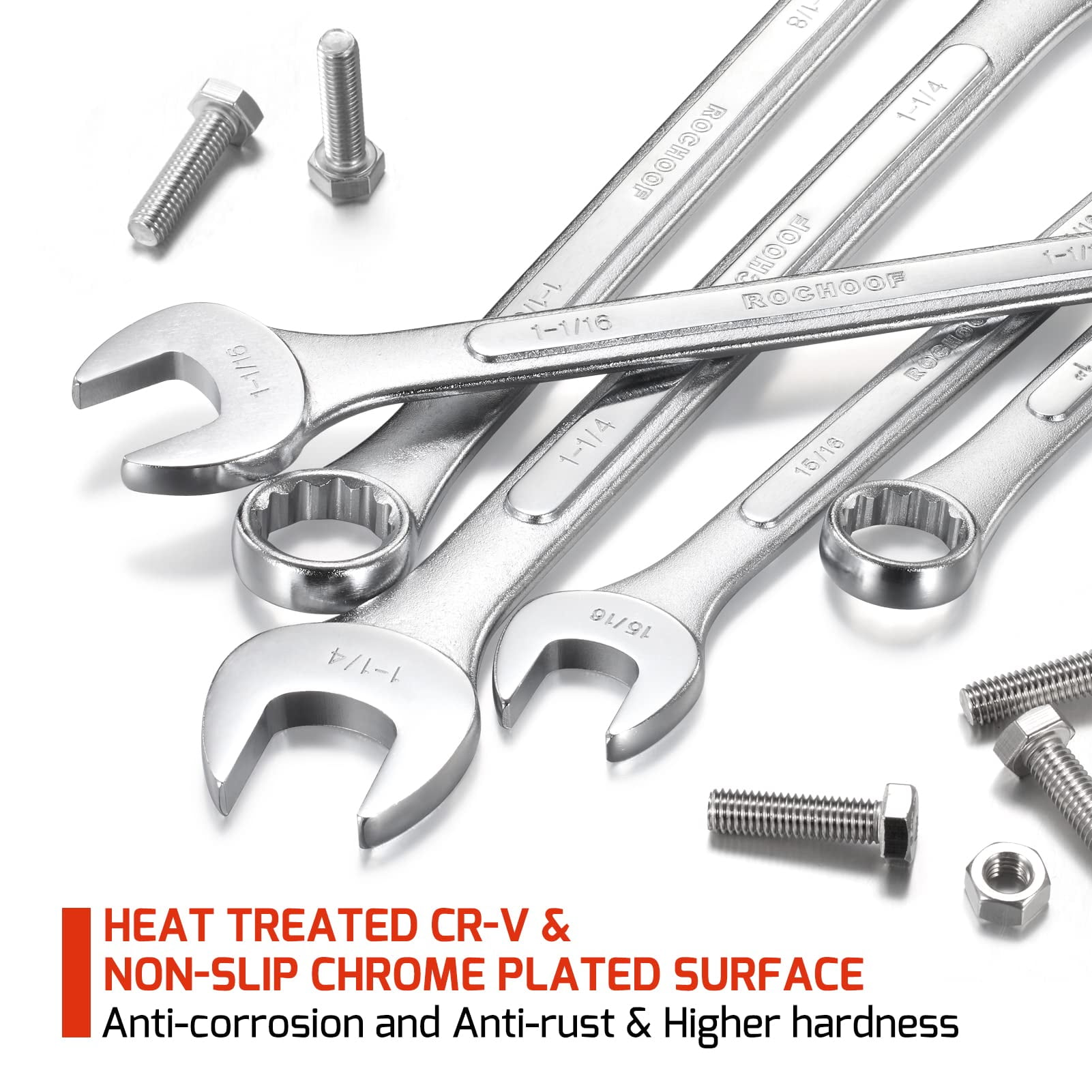 Combination Wrench Set,10-Piece SAE & Metric Wrench Set 12-Point Chrome Vanadium Steel Wrenches 22mm-32mm and 1" to 1-1/5" with Rolling Pouch