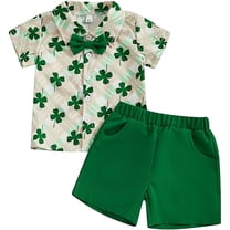 Toddler Baby Boy St Patricks Day Outfits Button Up Short Sleeve Shirt And Shorts Set 2Pcs Irish Outfits baby clothes for girls 12-18 months boys 2t clothes