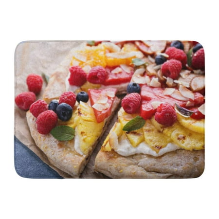 GODPOK Colorful Vegan Grilled Fruit Pizza with Cream Cheese Honey and Coconut Best Summer Dessert Green Above Rug Doormat Bath Mat 23.6x15.7
