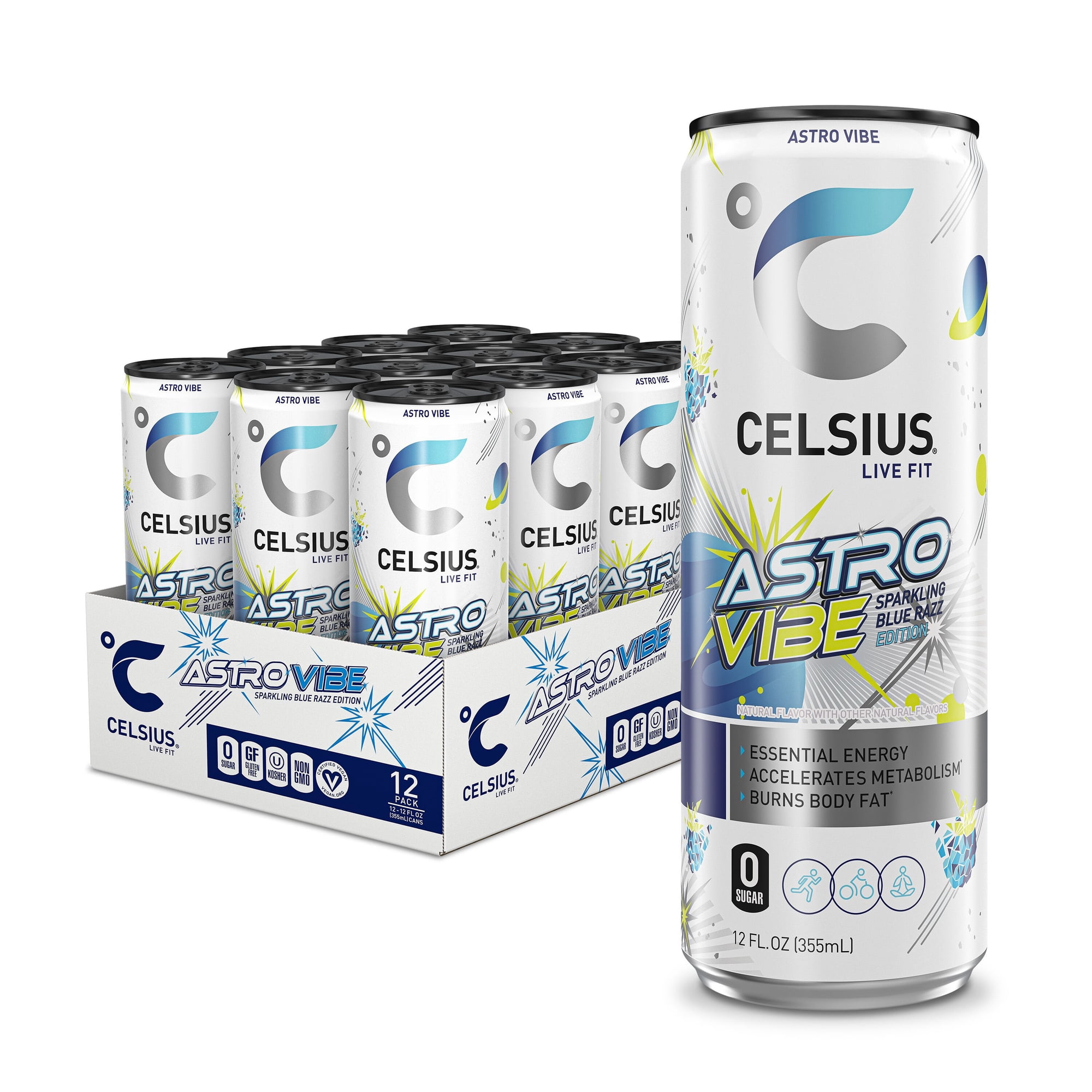 CELSIUS Sparkling Astro Vibe, Functional Energy Drink 12 fl oz Can (Pack of 12)