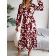 thumbnail image 4 of Women's Autumn Casual Dresses V Neck Lantern Long Sleeve Floral Printed Fluttering Long Dresses, 4 of 7