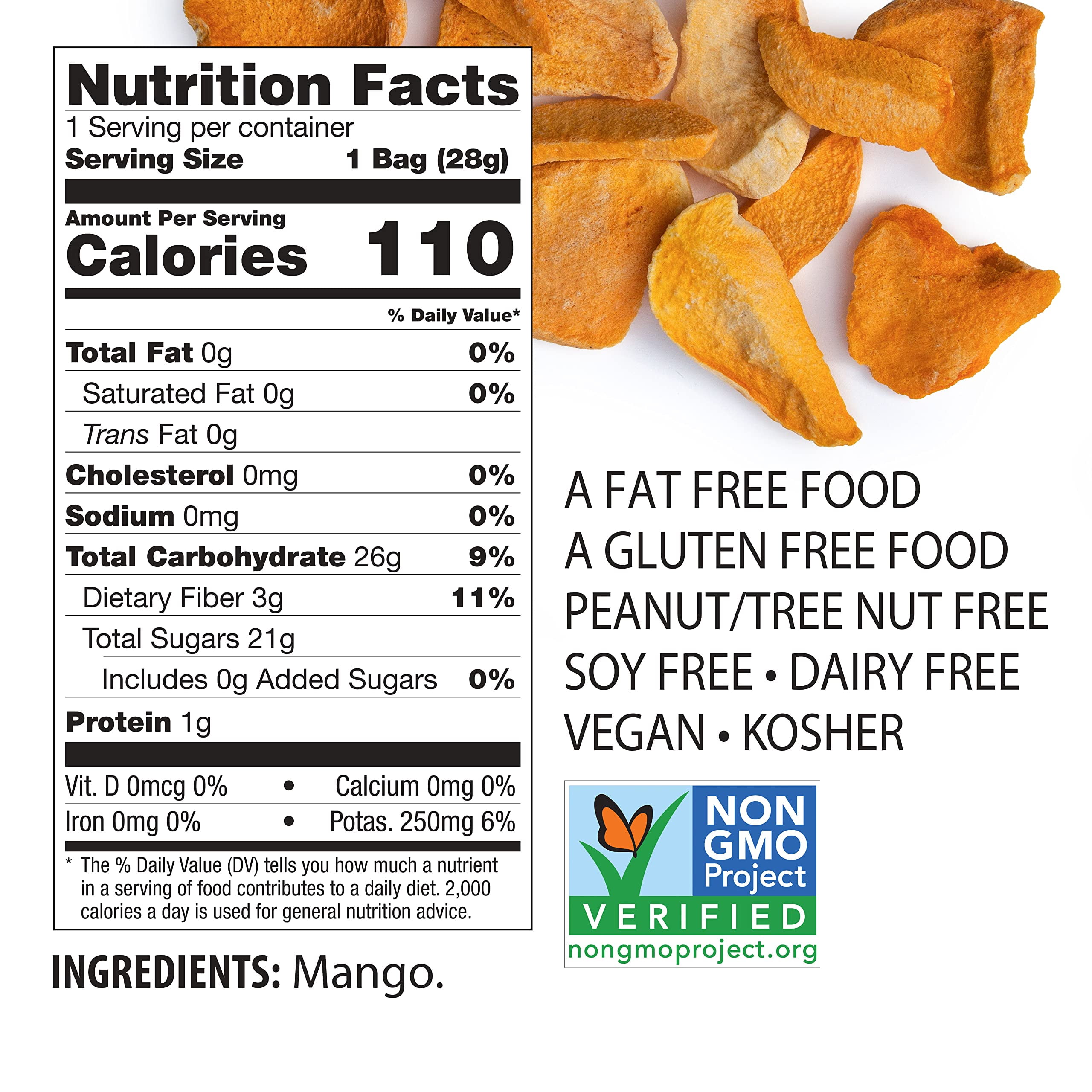 Brothers All Natural Freeze Dried Fruit Crisps, Mango, 1 Oz (Pack of 8), Made with 100% Fruit, Gluten Free, Soy Free, Vegan, Healthy Snack, Resealable Pouch