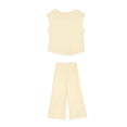 thumbnail image 4 of Otqutp Girls Summer 2 Piece Outfits Cap Sleeve Shirts Wide Leg Pants Sets Kids Ribbed Knit Matching Set Travel Vacation Clothes 2026, 4 of 4
