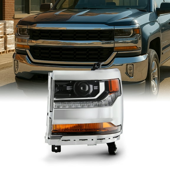 AKKON - Fits 2016-2019 Chevy Silverado 1500 [HID/Xenon Type] Projector Chrome Headlights with LED Parking Lamp Driver Left Side